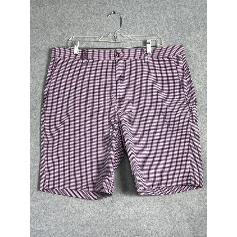 PGA Tour Shorts Mens 38 Pink and Blue Plaid Golf Flat Front Pockets 9.5" Inseam
